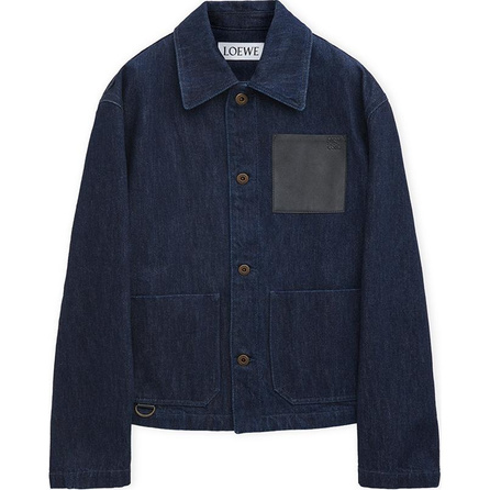 LOEWE SS25 Washed Lapel Chest Pocket Single-Breasted Long Sleeve Workwear Denim Jacket Men's Indigo Blue