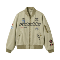 Dickies Embroidered Brand Logo American High Street Multi-Badge Direct Print Distressed Vintage Racing Element Print Loose Casual Comfortable Windproof Waterproof Pilot Coach Baseball Collar Jacket Unisex Светлый цвет хаки