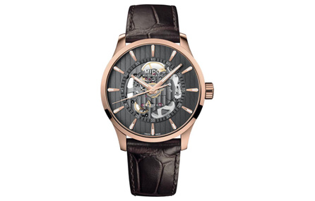 MIDO Multifort Skeleton Long Power Reserve Watch Automatic Mechanical Movement Fashion Men's Watch Swiss Watch 42mm Brown Dial Stainless Steel PVD Coated Case Leather Strap