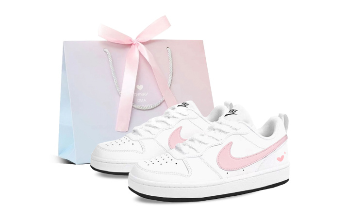 Custom SneakersNike Court Borough Peach Gift Bag Girlfriend Valentine's Day Love Accessories Niche Simple Versatile Low-Top Skate Shoes Women's Pink