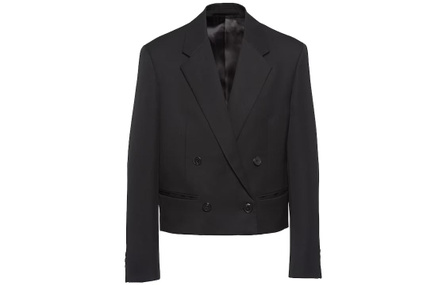 PRADA Solid Color Double-Breasted Triangle Logo Blazer Men's Black