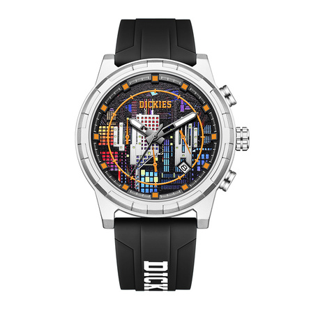 Dickies Urban Outdoor Series Watch Quartz Movement Silicone Strap Black Dial Men's Watch Trendy Fashion Versatile Multi-Function Waterproof Metal Student Sports Watch