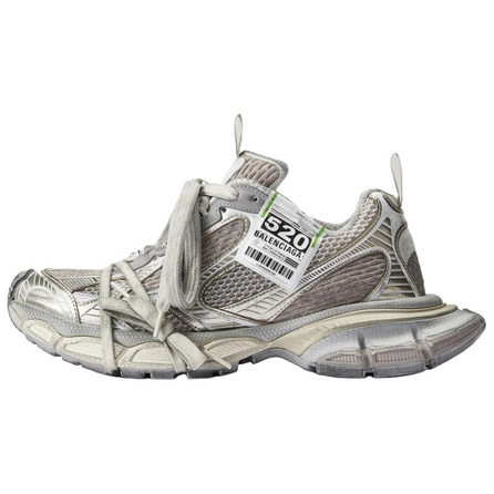 Balenciaga 3XL PU Polyester Distressed Round-Toe Lace-Up Low-Top Dad Shoes Men's Silver
