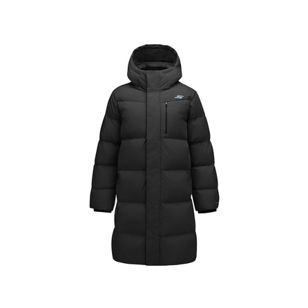 Skechers Comfortable Warm Hooded Solid Color Long Down-Filled Coat Men's