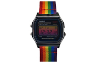 Custom Watch CASIO Modified Series Gift Box Rainbow Gradient Crystal 10-Year Battery A159WA-N1D Modified - Steel Square Neon Rainbow Quartz Movement Nylon Strap Japanese Korean Watch Unisex Black Dial Стальная маленькая квадратная неоновая радуга