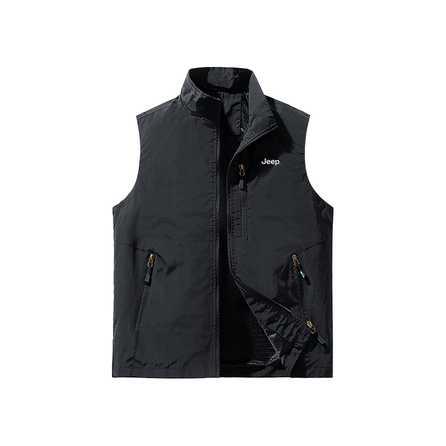 Jeep Yama-Style Outdoor Patchwork Multi-Pocket Workwear Functional Zipper Letter Print Design Casual Quick-Dry Loose Versatile Thin Sleeveless Vest Unisex