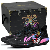 [Custom Sneakers] LiNing Light Speed 3 Boom Technology Neon Clown Gift Box Graffiti Dark Street Trendy Cushioning Anti-Slip Low-Top Basketball Shoes Men's Black Pink Purple Неоновый клоун-Подарочная коробка 5