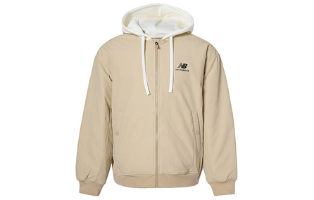 New Balance Logo Print Pattern Drawstring Hooded Long Sleeve Puffer Jacket Men's Khaki