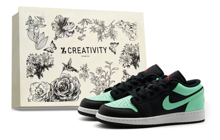 [Custom Sneakers] Jordan Air Jordan 1 Leather Tiffany Colorway Gift Box Comfortable Versatile Daily Cushioning Anti-Slip Wear-Resistant Low-Top Retro Basketball Shoes Unisex Mint Green