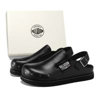 Palladium Spring/Summer Cow Suede Leather Sandals Retro Fashion Rivet Open-Toe Mules One-Step Wear Home Casual Versatile Height Increase 5cm Anti-Slip Anti-Collision Metal Buckle Anti-Slip Heel Birkenstock Shoes Unisex Черный [Классические модели рекомендуется выбирать на размер меньше]