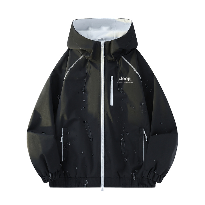 Jeep Outdoor Sports Lightweight Letter Logo Print Solid Color Commute Daily Casual City Functional Warm Softshell Hooded Fitted Jacket Minimalist Fashion Loose Comfortable Breathable Water-Repellent Windproof Wear-Resistant Windbreaker Unisex