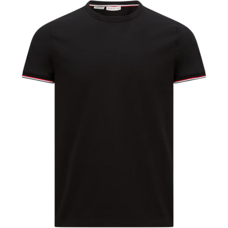 Moncler 3-Color Trimmed Cotton T-Shirt Striped Round Neck Pullover Slim Fit Short Sleeve T-Shirt Men's Black