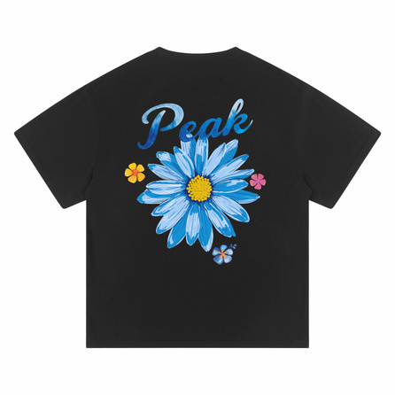 Peak 260g Heavyweight Pure Cotton American High-Street Retro Creative Hand-Painted Graffiti Floral Letter Logo Print Trendy Versatile Daily Commute Couple Casual Loose Comfortable Breathable Crewneck Drop Shoulder Short Sleeve T-Shirt Unisex