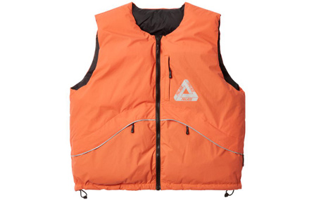 PALACE FW23 P-TECH REVERSIBLE PUFFA VEST Reflective Lines Reversible Zip Down Vest Unisex Orange