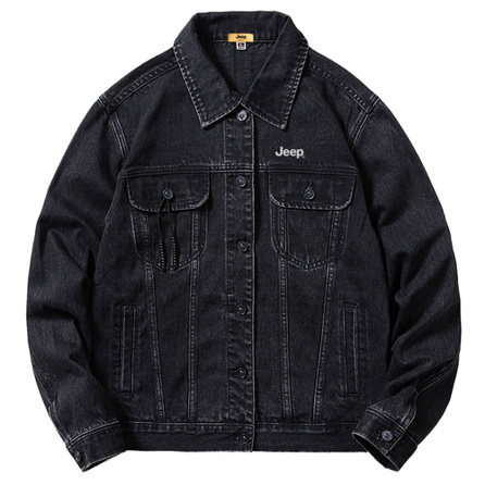 Jeep Classic Retro American High Street Brand Washed Distressed Collar Solid Color Loose Comfortable Casual Minimalist Versatile Single-Breasted Denim Jacket Unisex