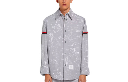 THOM BROWNE SS22 Printed Cotton Canvas Shirt Jacket Men's Gray