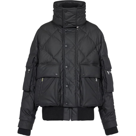 BALMAIN SS22 Solid Color Zipper Stand Collar Padded Jacket Coat Men's Black