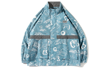 LAMLICKA Game Console Graffiti Print Loose Cargo Jacket