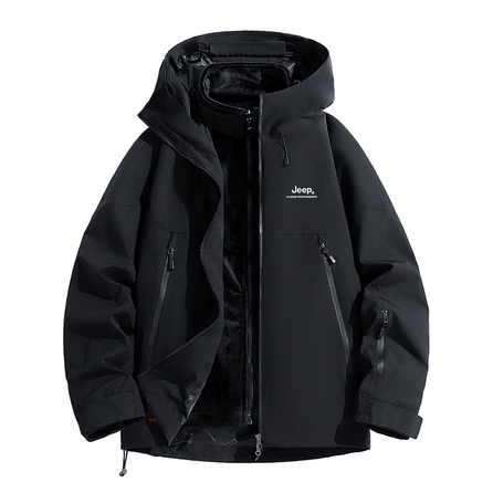 Jeep Outdoor Casual Premium Logo Letter Embroidery Simple Mountain Style 3-in-1 Detachable Fleece-Lined Waterproof Windproof Breathable Wear-Resistant Warm Anti-Static Lightweight Jacket Unisex