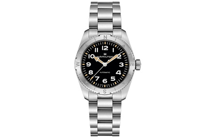 HAMILTON Khaki Field Automatic Mechanical Movement Expedition Men's Watch Swiss Made 37mm Black Dial Stainless Steel Case Stainless Steel Bracelet