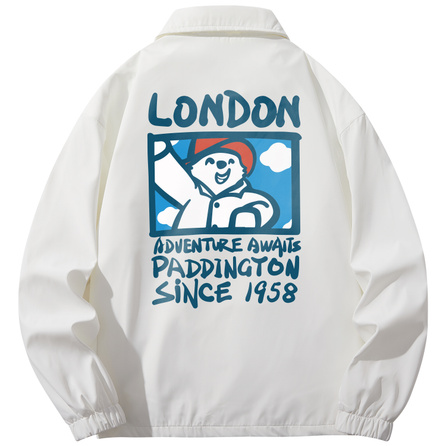 Paddington Bear Blue Sky White Clouds Bear Cartoon Print Casual Coach Jacket Unisex