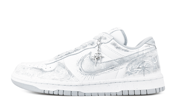 Custom Sneakers Nike Big Silver Mist Star Path Vintage Distressed Metal Pendant Chinese Classic Premium Versatile Street Eye-Catching Non-Slip Wear-Resistant Low-Top Sneakers Men's Silver Gray
