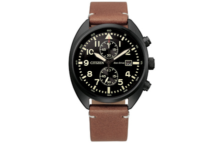 CITIZEN Eco-Drive Series Water Resistant Casual Solar Quartz Movement Leather Strap Japanese Watch Men's Black Dial