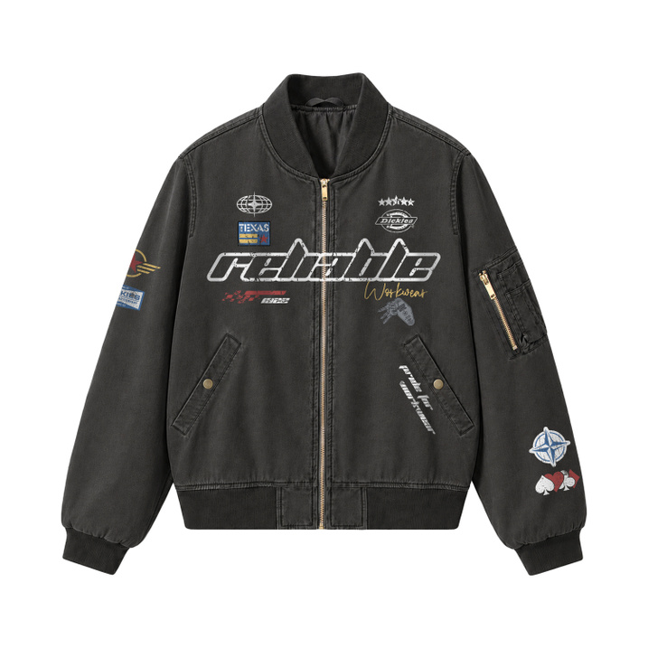Dickies Embroidered Brand Logo American High Street Multi-Badge Direct Print Distressed Vintage Racing Element Print Loose Casual Comfortable Windproof Waterproof Pilot Coach Baseball Collar Jacket Unisex