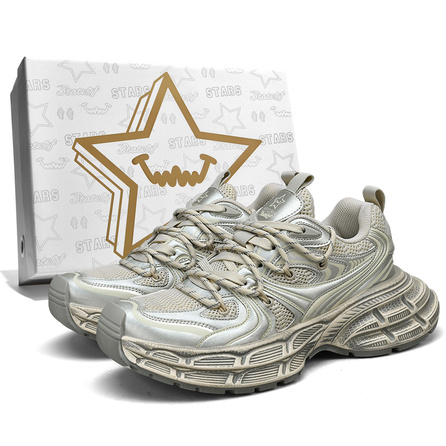 Stateof Stars Retro Parisian Style High Aesthetics Deconstructed Double Laces Double Layer Wide Thick Sole Height-Increasing Slip-Resistant Wear-Resistant Shock Absorption Trendy Classic Versatile Simple Streetwear Sport Casual Breathable Gift Box