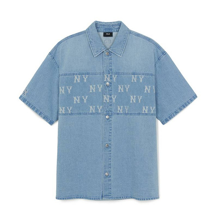 MLB SS26 Solid Color Collared Loose Short Sleeve Button Drop Shoulder Shirt Unisex