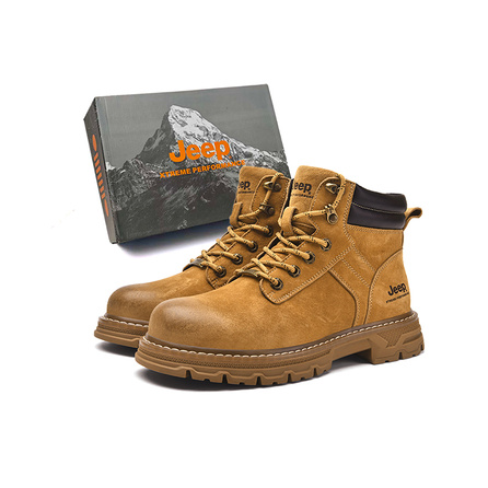 Jeep Full-Grain Pigskin Fabric Classic British Style Winter Combat Boots Casual Dynamic Durable Retro Fashion Trendy Big Yellow Boots Thick Sole Outdoor Work Boots Short-Cut Martin Boots Men's