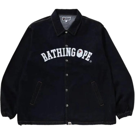 A BATHING APE Letter Pattern Single-Breasted Loose Long Sleeve Denim Jacket Men's Indigo Blue
