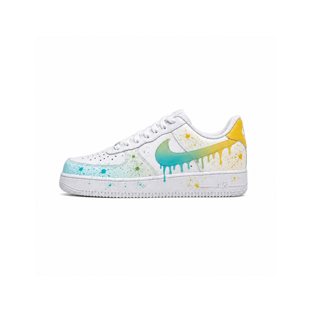[Custom Sneakers] Nike Air Force 1 Clear Sky Star Burst Gradient Splatter Hand-Painted White Shoes Fresh Contrast Color Casual Shoes Wear-Resistant Anti-Slip Low-Top Skateboard Shoes Unisex White Yellow Green