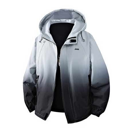 Jeep Mountain Outdoor Retro Simple Gradient Brand Logo Letter Windproof Wear-Resistant Casual Sport Comfort Cold Weather Loose Hooded Jacket Unisex