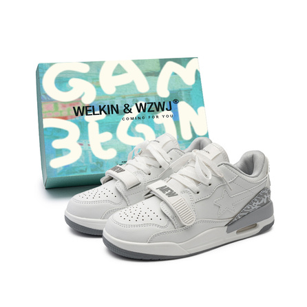 WELKIN&WZWJ Unisex Star Series White Sneakers Synthetic Leather Versatile Commuter Trendy Platform Slip-Resistant Height-Increasing Low-Top Skate Shoes