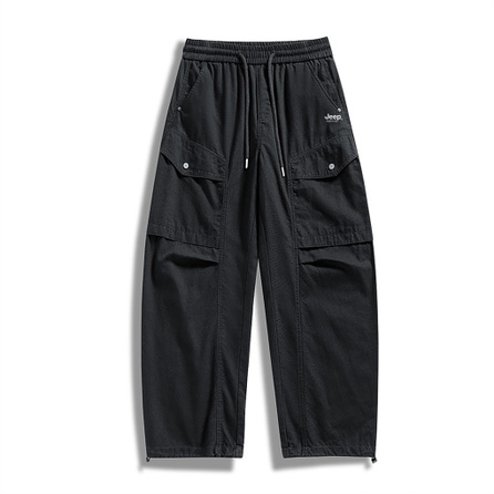 Jeep Casual Series American High Street Retro Pleated Trendy Simple Solid Color Letter LOGO Print Straight Drape Comfortable Mid-Rise Drawstring Elastic Waist Loose Plus Size Outdoor Sports Fashion Workwear Casual Pants Unisex