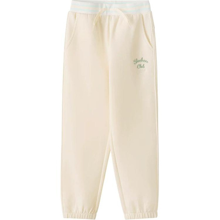 Youth Skechers Knit Joggers Classic Casual Series Comfortable Skin-Friendly Lettering Cuffed Sweatpants Lotus White