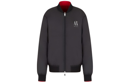 EMPORIO ARMANI SS23 Letter Print Reversible Baseball Jacket Men's Black