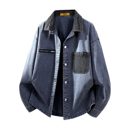 Jeep American High Street Letter Logo Woven Label Design Series Pure Cotton Retro Washed Distressed Faux Denim Trendy Commuter Versatile Textured Single-Breasted Workwear Loose Casual Long Sleeve Jacket Unisex