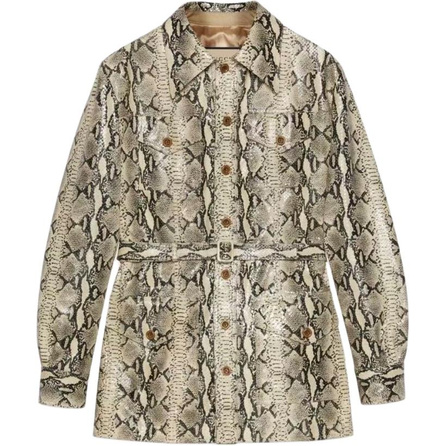 GUCCI SS23 Animal Print Single-Breasted Long Sleeve Leather Jacket Men's