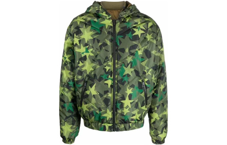 VERSACE JEANS COUTURE FW23 Star Print Hooded Reversible Padded Jacket Men's Green