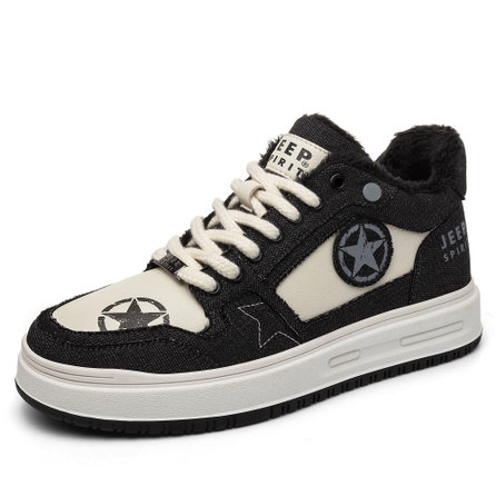 JEEP SPIRIT Black Myth Winter National Trend Fleece Star Shoes Panda Style Thick Platform Low-Top Sneakers Men's White Black