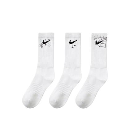 Custom Apparel Nike 'Snow Date' Solid Color Sport Breathable Mid-Calf Socks Unisex 3-Pack White
