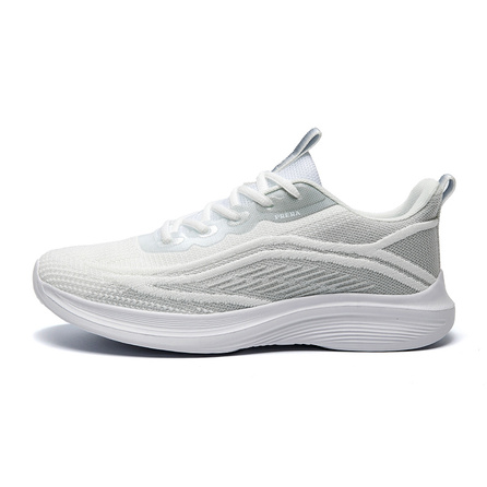 BIANSULONG Comfortable Versatile Fashion Wear-Resistant Lightweight Low-Top Casual Running Shoes Men's White Grey