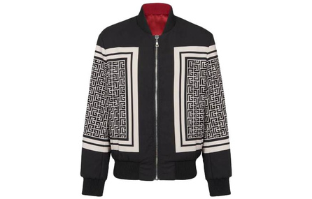 BALMAIN Logo All-Over Print Stand Collar Jacket Coat Men's Black
