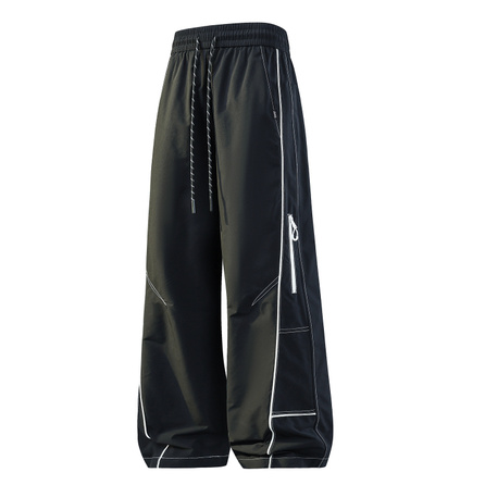 Jeep Mountain Outdoor Functional Windproof Water-Repellent American High Street Wide-Leg Minimalist Color-Block Line Patchwork Zip City Comfortable Loose Plus Size Straight Drape Trendy Vintage Sports Dopamine Couple Versatile Casual Pants Unisex