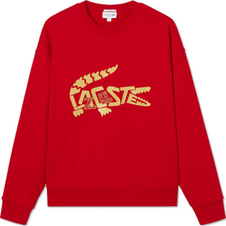 LACOSTE SS25 Lucky Snake Spring Festival Series Gold Logo Print Pattern Round Neck Pullover Sweatshirt Unisex Red