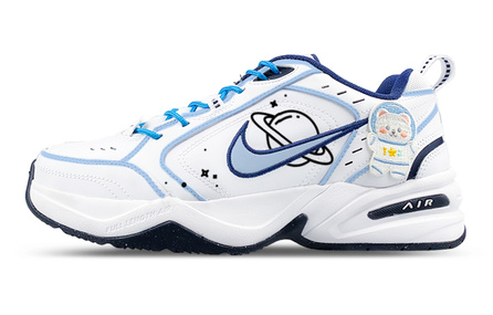 [Custom Sneakers] Nike Air Monarch 4 ZR Zhiran M4 Astronaut Bear Cute Versatile Trendy Energetic Planet Dreamy Comfortable Lovely Playful Anti-Slip Low-Top Dad Shoes Unisex White Blue