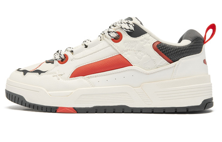 QIAODAN 'Wukong' Puffer Shoes Retro Trendy Fashion Versatile Sport Casual Comfortable 'Xiu'-Light Speed Tech Rubber Sole Supportive Slip-Resistant Cushioned Wear-Resistant Balanced Breathable Platform Low-Top Skate Shoes Men's Beige Orange