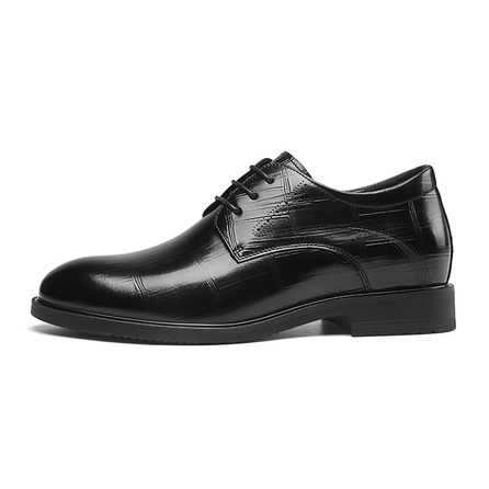 SEPTWOLVES Top Grain Leather High-End Finance Business Meeting Wedding Banquet Comfortable Heightening 5.5cm Dress Shoes Men's Printed Black HD